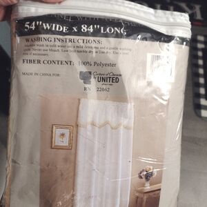 Damask panel with attached valance  matching fringe 54"wide x 84"Long